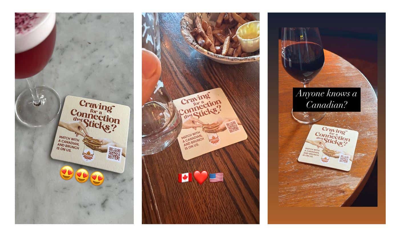 Maple Mate coaster with Canadian and American flags on a bar table.