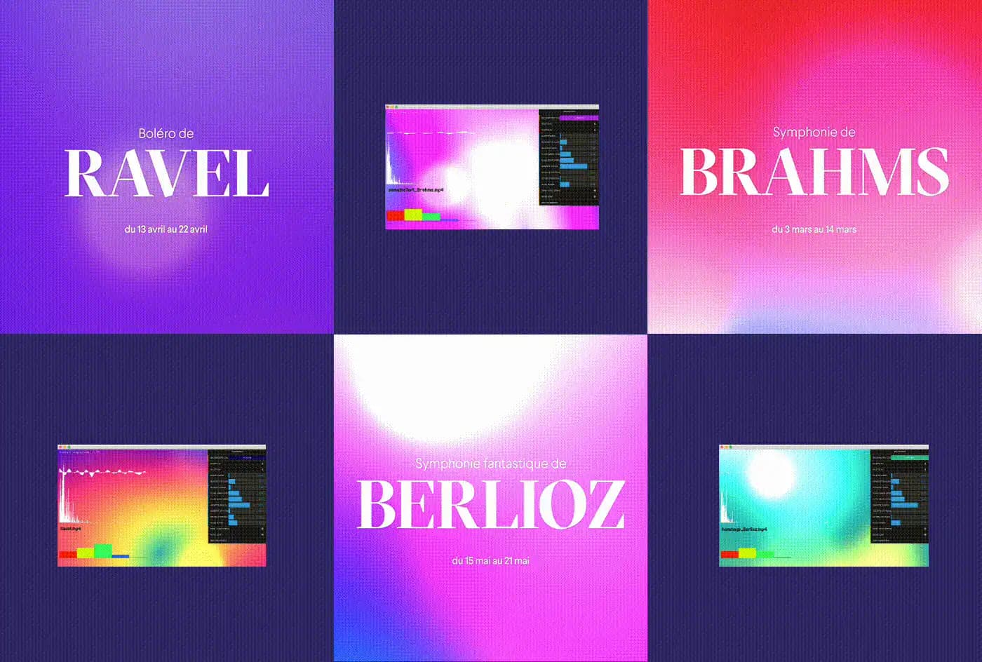 Abstract synesthesia-inspired artwork featuring Ravel, Brahms, and Berlioz music themes.