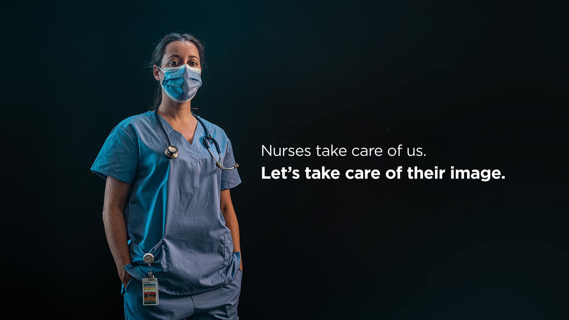 Woman in nurse costume with scrubs and mask, healthcare professional look.
