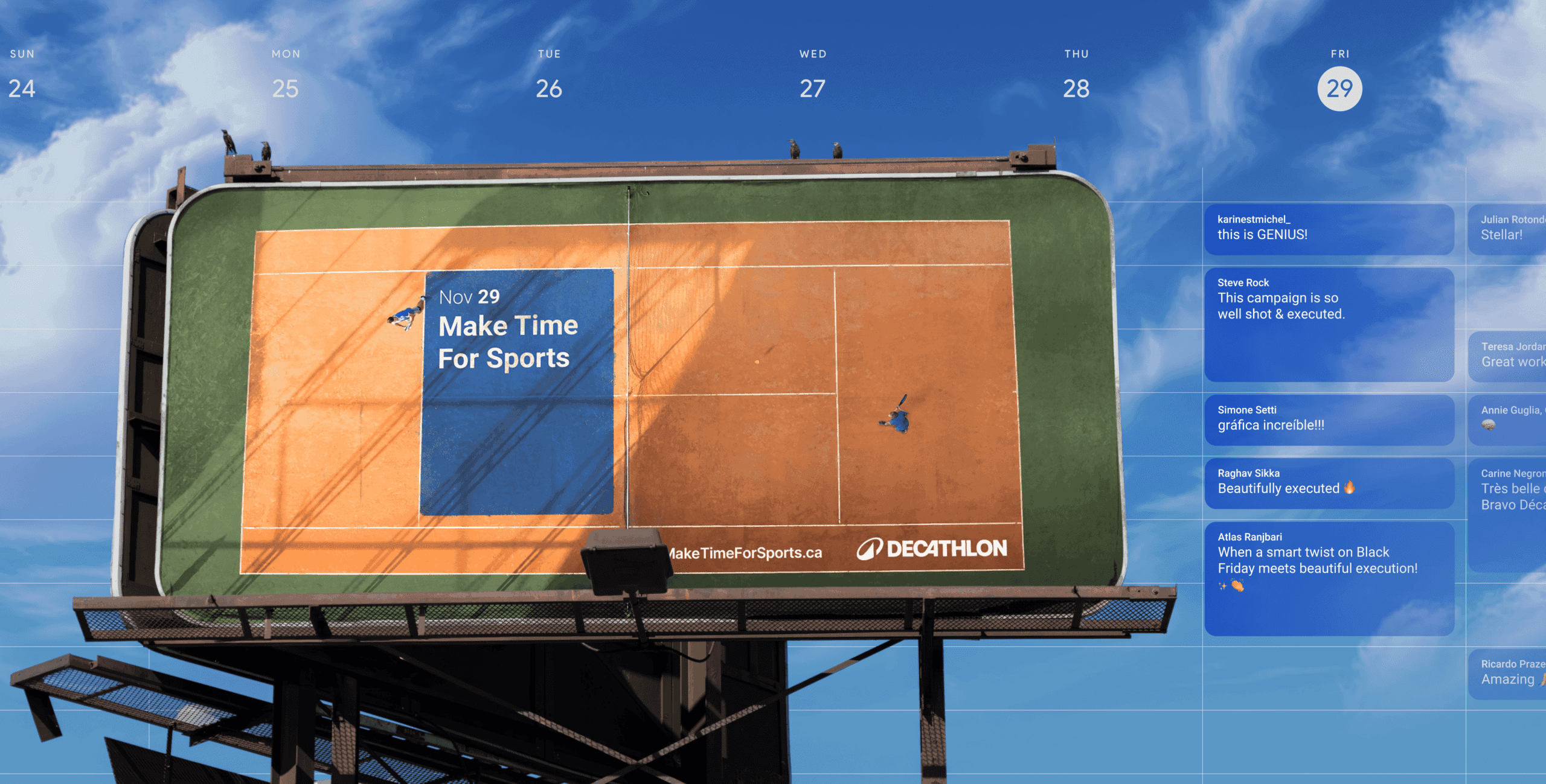 Billboard promoting making time for sports outdoors on a sunny day.
